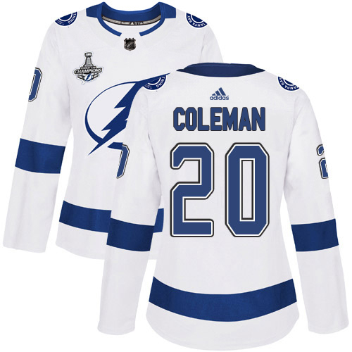 Adidas Lightning #20 Blake Coleman White Road Authentic Women's 2020 Stanley Cup Champions Stitched NHL Jersey
