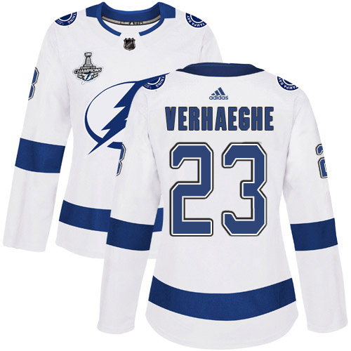Adidas Lightning #23 Carter Verhaeghe White Road Authentic Women's 2020 Stanley Cup Champions Stitched NHL Jersey