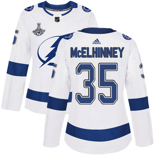 Adidas Lightning #35 Curtis McElhinney White Road Authentic Women's 2020 Stanley Cup Champions Stitched NHL Jersey