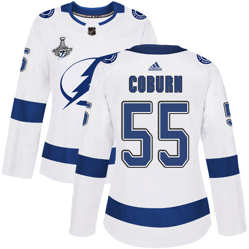 Adidas Lightning #55 Braydon Coburn White Road Authentic Women's 2020 Stanley Cup Champions Stitched NHL Jersey