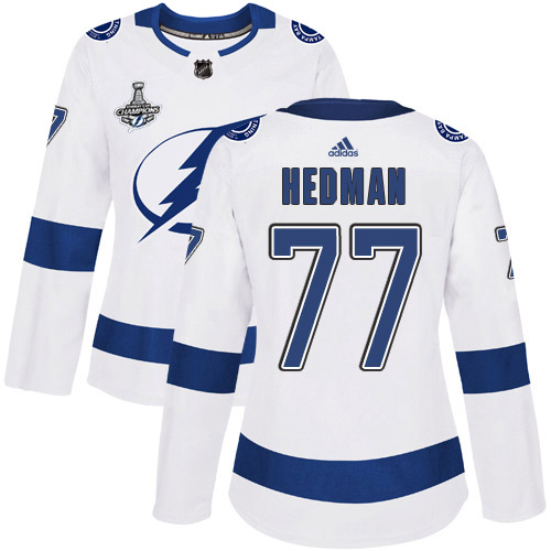 Adidas Lightning #77 Victor Hedman White Road Authentic Women's 2020 Stanley Cup Champions Stitched NHL Jersey