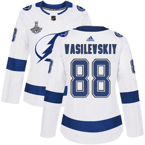 Adidas Lightning #88 Andrei Vasilevskiy White Road Authentic Women's 2020 Stanley Cup Champions Stitched NHL Jersey