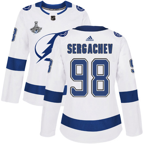 Adidas Lightning #98 Mikhail Sergachev White Road Authentic Women's 2020 Stanley Cup Champions Stitched NHL Jersey