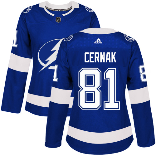 Adidas Lightning #81 Erik Cernak Blue Home Authentic Women's Stitched NHL Jersey