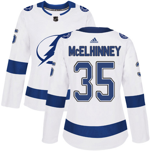 Adidas Lightning #35 Curtis McElhinney White Road Authentic Women's Stitched NHL Jersey