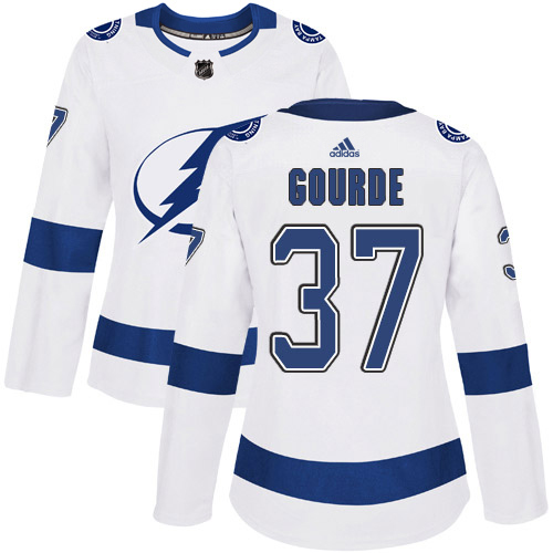 Adidas Lightning #37 Yanni Gourde White Road Authentic Women's Stitched NHL Jersey