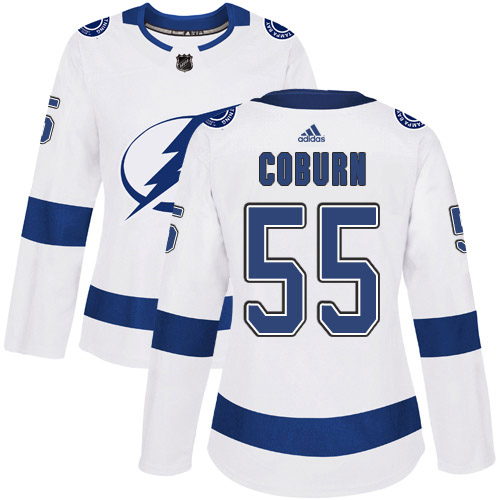 Adidas Lightning #55 Braydon Coburn White Road Authentic Women's Stitched NHL Jersey