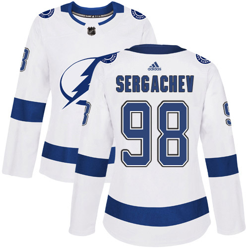 Adidas Lightning #98 Mikhail Sergachev White Road Authentic Women's Stitched NHL Jersey