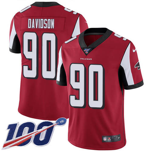 Nike Falcons #90 Marlon Davidson Red Team Color Youth Stitched NFL 100th Season Vapor Untouchable Limited Jersey