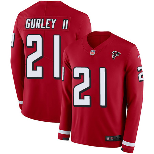 Nike Falcons #21 Todd Gurley II Red Team Color Youth Stitched NFL Limited Therma Long Sleeve Jersey