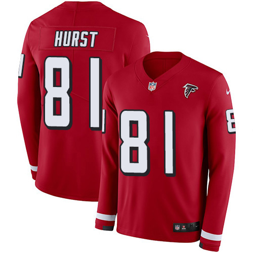 Nike Falcons #81 Hayden Hurst Red Team Color Youth Stitched NFL Limited Therma Long Sleeve Jersey