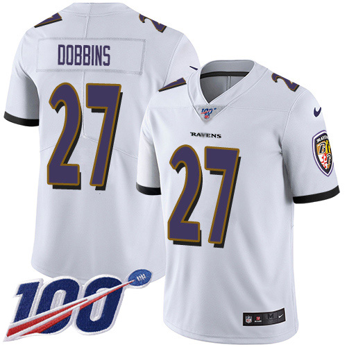 Nike Ravens #27 J.K. Dobbins White Youth Stitched NFL 100th Season Vapor Untouchable Limited Jersey