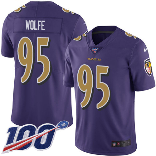 Nike Ravens #95 Derek Wolfe Purple Youth Stitched NFL Limited Rush 100th Season Jersey
