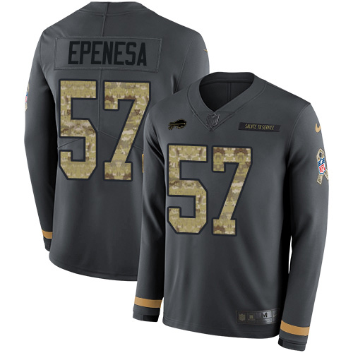 Nike Bills #57 A.J. Epenesas Anthracite Salute to Service Youth Stitched NFL Limited Therma Long Sleeve Jersey