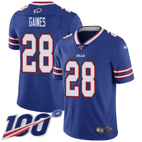 Nike Bills #28 E.J. Gaines Royal Blue Team Color Youth Stitched NFL 100th Season Vapor Untouchable Limited Jersey