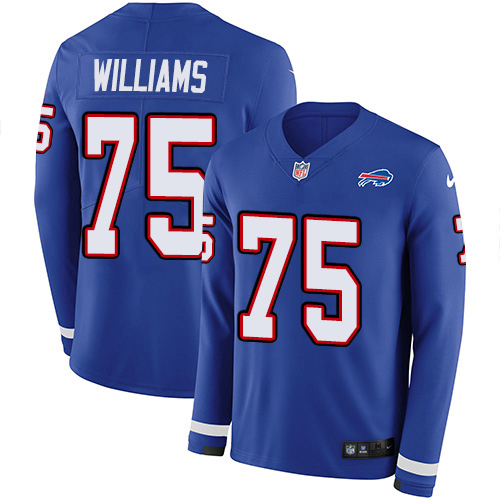 Nike Bills #75 Daryl Williams Royal Blue Team Color Youth Stitched NFL Limited Therma Long Sleeve Jersey