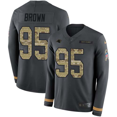 Nike Panthers #95 Derrick Brown Anthracite Salute to Service Youth Stitched NFL Limited Therma Long Sleeve Jersey