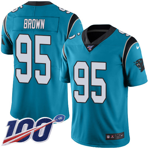 Nike Panthers #95 Derrick Brown Blue Alternate Youth Stitched NFL 100th Season Vapor Untouchable Limited Jersey