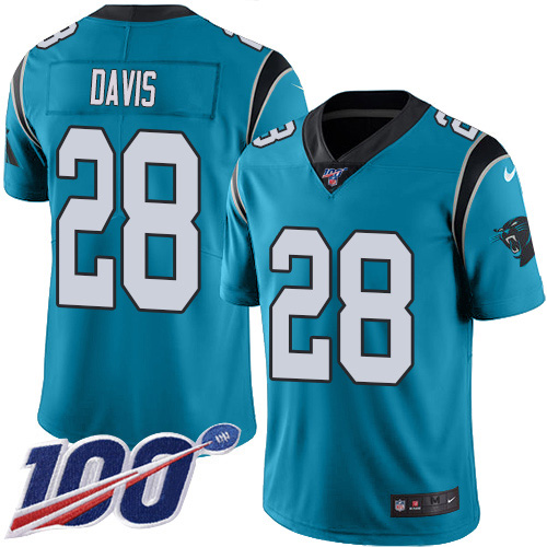 Nike Panthers #28 Mike Davis Blue Youth Stitched NFL Limited Rush 100th Season Jersey