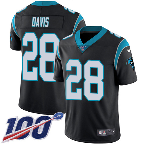 Nike Panthers #28 Mike Davis Black Team Color Youth Stitched NFL 100th Season Vapor Untouchable Limited Jersey