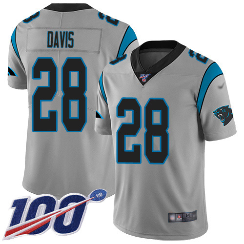 Nike Panthers #28 Mike Davis Silver Youth Stitched NFL Limited Inverted Legend 100th Season Jersey