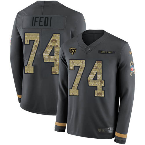 Nike Bears #74 Germain Ifedi Anthracite Salute to Service Youth Stitched NFL Limited Therma Long Sleeve Jersey
