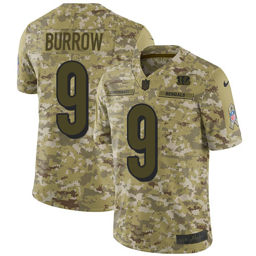 Nike Bengals #9 Joe Burrow Camo Youth Stitched NFL Limited 2018 Salute To Service Jersey