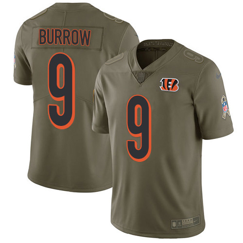 Nike Bengals #9 Joe Burrow Olive Youth Stitched NFL Limited 2017 Salute To Service Jersey Nike Bengals #9 Joe Burrow Olive Youth Stitched NFL Limited 2017 Salute To Service Jersey