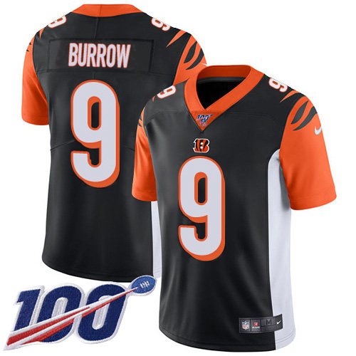 Nike Bengals #9 Joe Burrow Black Team Color Youth Stitched NFL 100th Season Vapor Untouchable Limited Jersey