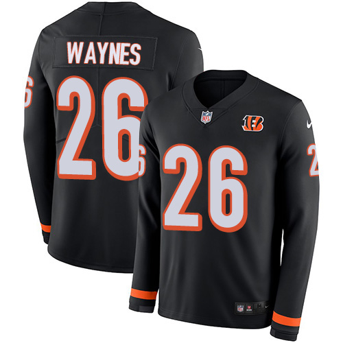 Nike Bengals #26 Trae Waynes Black Team Color Youth Stitched NFL Limited Therma Long Sleeve Jersey