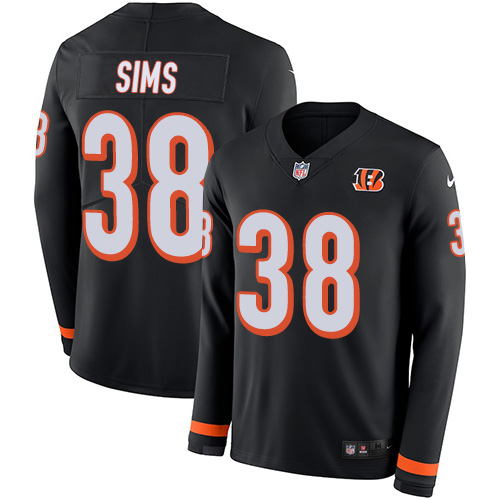 Nike Bengals #38 LeShaun Sims Black Team Color Youth Stitched NFL Limited Therma Long Sleeve Jersey