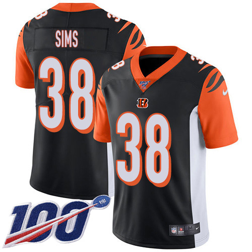 Nike Bengals #38 LeShaun Sims Black Team Color Youth Stitched NFL 100th Season Vapor Untouchable Limited Jersey