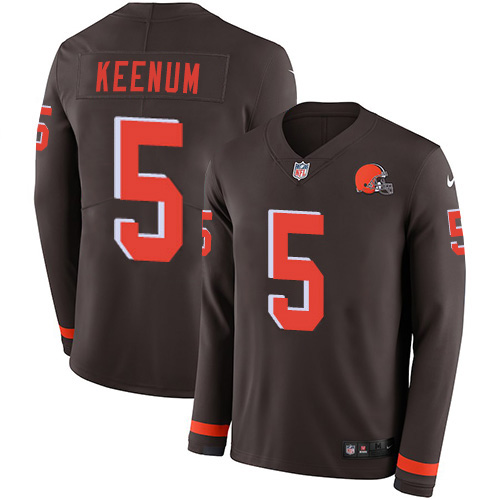 Nike Browns #5 Case Keenum Brown Team Color Youth Stitched NFL Limited Therma Long Sleeve Jersey