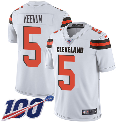 Nike Browns #5 Case Keenum White Youth Stitched NFL 100th Season Vapor Untouchable Limited Jersey