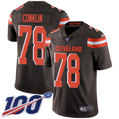 Nike Browns #78 Jack Conklin Brown Team Color Youth Stitched NFL 100th Season Vapor Untouchable Limited Jersey