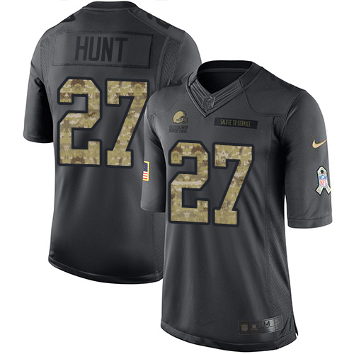 Nike Browns #27 Kareem Hunt Black Youth Stitched NFL Limited 2016 Salute to Service Jersey