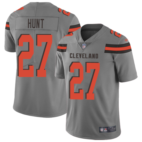 Nike Browns #27 Kareem Hunt Gray Youth Stitched NFL Limited Inverted Legend Jersey