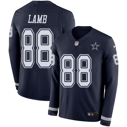 Nike Cowboys #88 CeeDee Lamb Navy Blue Team Color Youth Stitched NFL Limited Therma Long Sleeve Jersey