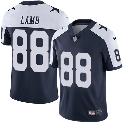 Nike Cowboys #88 CeeDee Lamb Navy Blue Thanksgiving Youth Stitched NFL 100th Season Vapor Throwback Limited Jersey