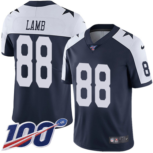 Nike Cowboys #88 CeeDee Lamb Navy Blue Thanksgiving Youth Stitched NFL 100th Season Vapor Throwback Limited Jersey