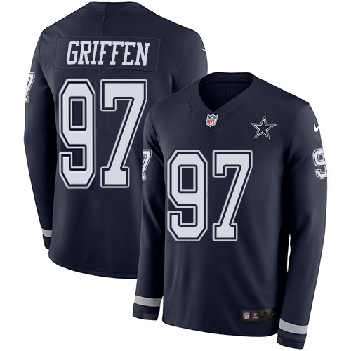 Nike Cowboys #97 Everson Griffen Navy Blue Team Color Youth Stitched NFL Limited Therma Long Sleeve Jersey