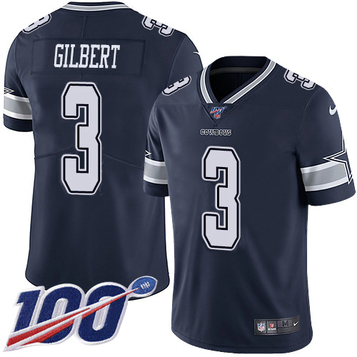 Nike Cowboys #3 Garrett Gilbert Navy Blue Team Color Youth Stitched NFL 100th Season Vapor Untouchable Limited Jersey