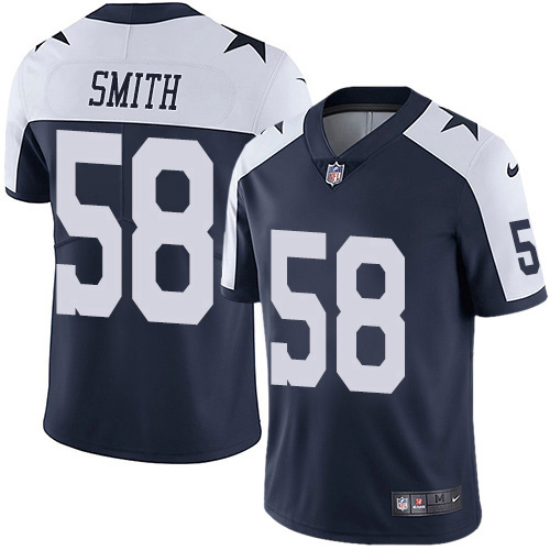 Nike Cowboys #58 Aldon Smith Navy Blue Thanksgiving Youth Stitched NFL 100th Season Vapor Throwback Limited Jersey