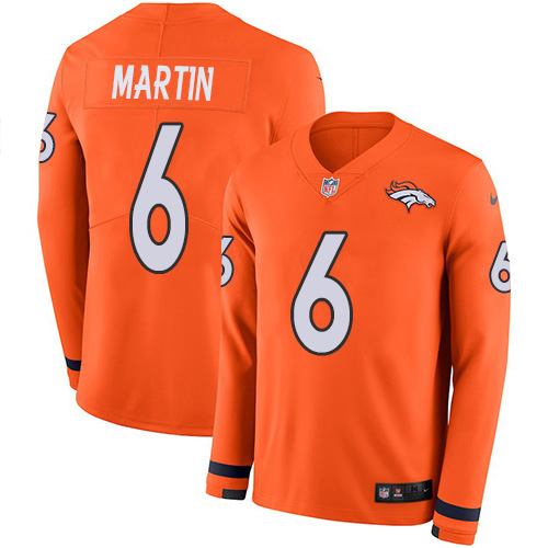 Nike Broncos #6 Sam Martin Orange Team Color Youth Stitched NFL Limited Therma Long Sleeve Jersey