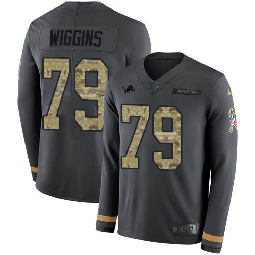 Nike Lions #79 Kenny Wiggins Anthracite Salute to Service Youth Stitched NFL Limited Therma Long Sleeve Jersey Nike Lions #79 Kenny Wiggins Anthracite Salute to Service Youth Stitched NFL Limited Therma Long Sleeve Jersey
