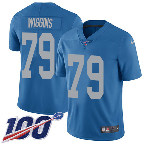 Nike Lions #79 Kenny Wiggins Blue Throwback Youth Stitched NFL 100th Season Vapor Untouchable Limited Jersey