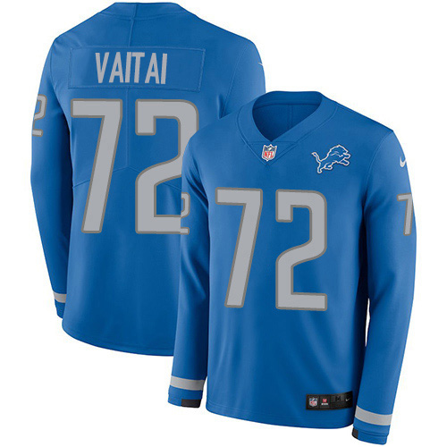 Nike Lions #72 Halapoulivaati Vaitai Blue Team Color Youth Stitched NFL Limited Therma Long Sleeve Jersey