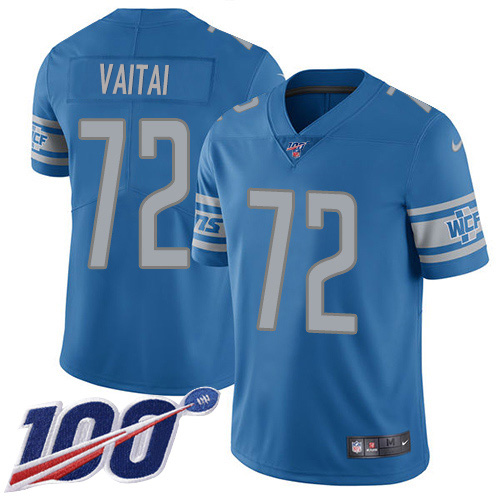 Nike Lions #72 Halapoulivaati Vaitai Blue Team Color Youth Stitched NFL 100th Season Vapor Untouchable Limited Jersey