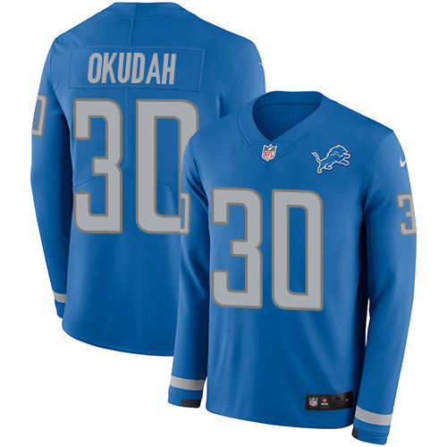 Nike Lions #30 Jeff Okudah Blue Team Color Youth Stitched NFL Limited Therma Long Sleeve Jersey Nike Lions #30 Jeff Okudah Blue Team Color Youth Stitched NFL Limited Therma Long Sleeve Jersey