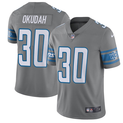 Nike Lions #30 Jeff Okudah Gray Youth Stitched NFL Limited Rush Jersey